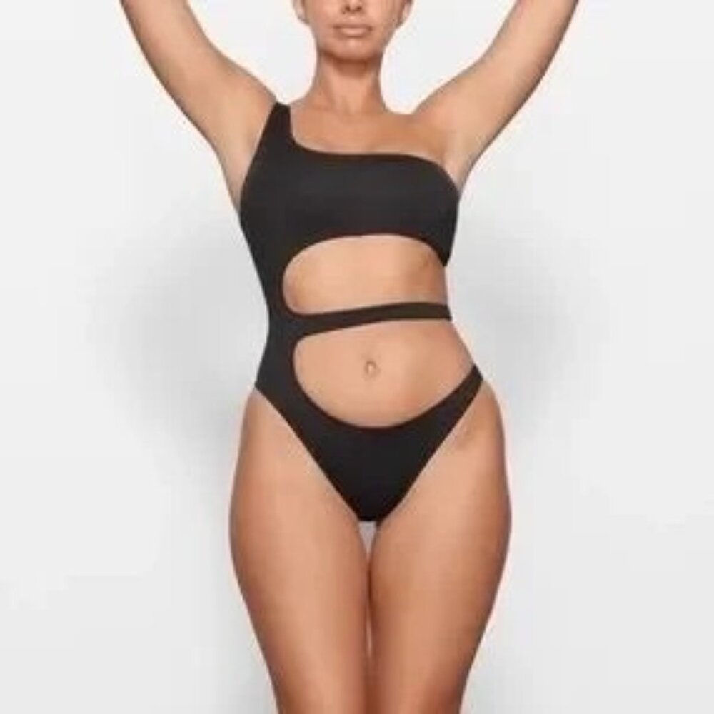 SKIMS Swim One Shoulder Monokini Gunmetal Womens XS - Picture 2 of 12